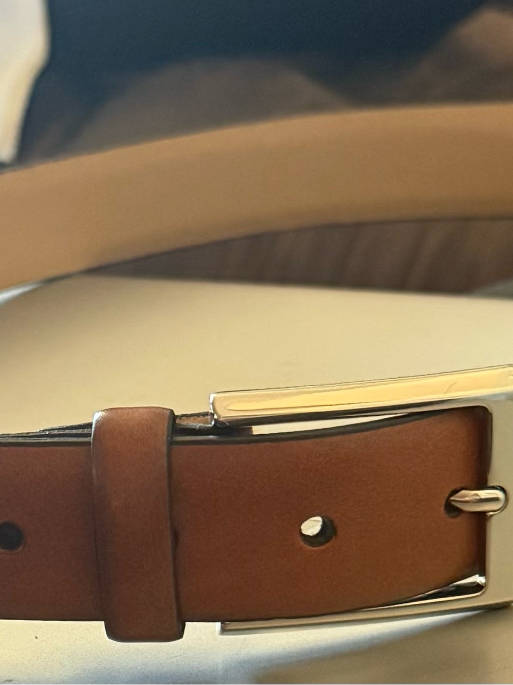 Classic Brown Leather Men's Belt with Polished Silver Buckle